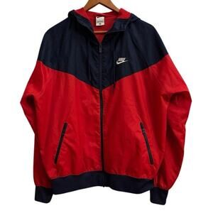Nike Colorblock Windbreaker Jacket Red Navy Hooded Zip Athleisure Streetwear
